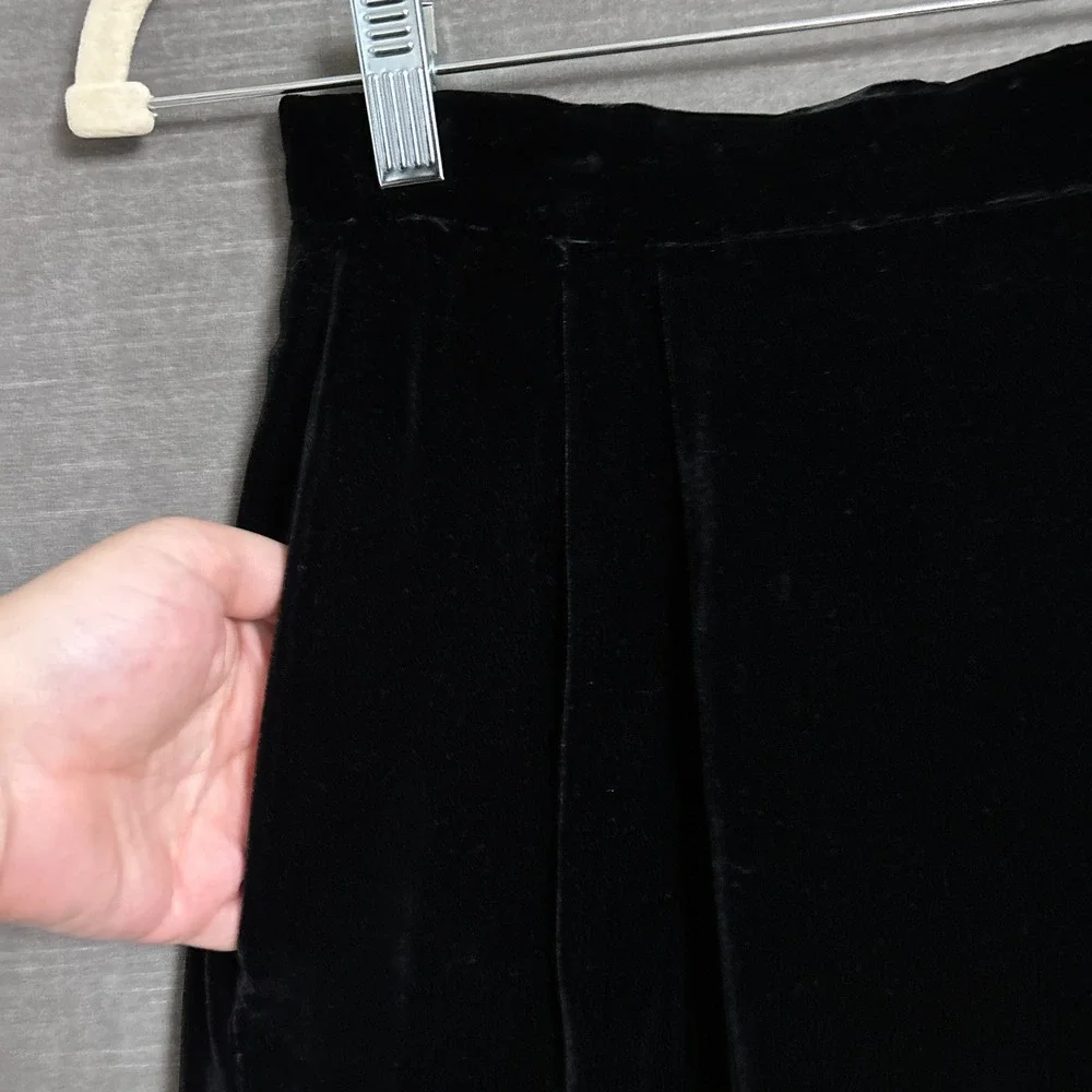 Vintage Skirt 6‎ Black Silk Velvet Pencil Straight Midi Party Cocktail 80s 90s